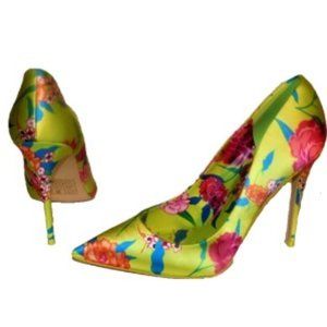 Aldo Stressy Floral Neon Green Satin Pumps